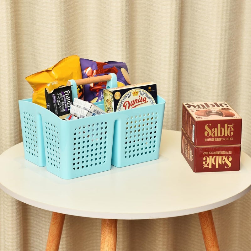 PAKCHOICE Portable Shower Caddy Basket with Compartments, Plastic Divided Cleaning Caddy Organizer Storage Tote with Handle for Bathroom, College, Dorm Room Essentials, Light Blue - Image 4